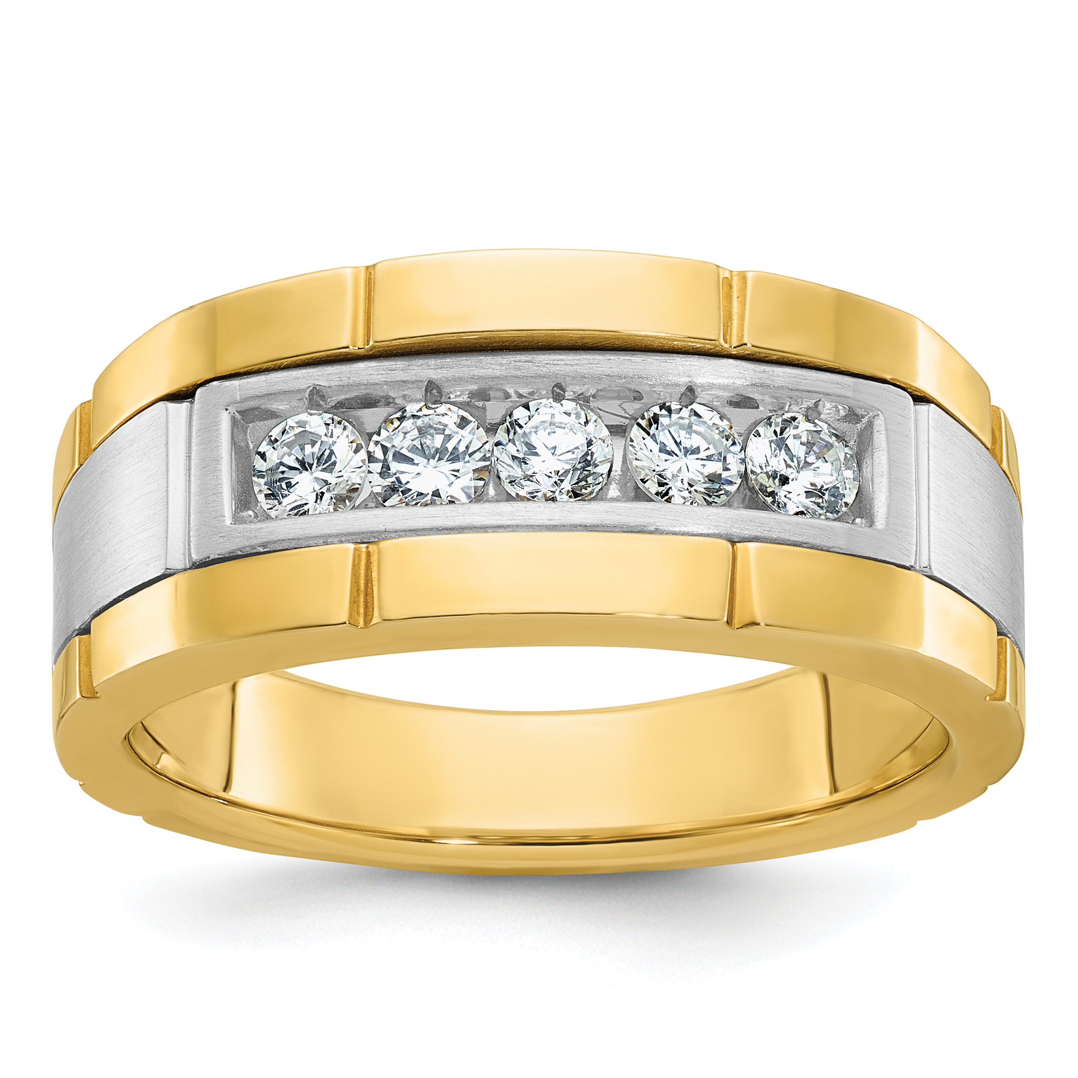IBGoodman 14k Two-tone Men's Polished and Satin 5-Stone 1/2 Carat AA Quality Diamond Ring (B63919-4YWAA)