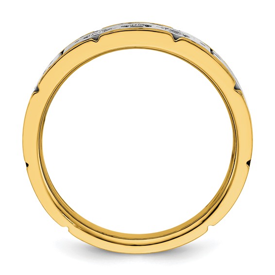 IBGoodman 14k Two-tone Men's Polished Satin and Grooved 3-Stone 1/4 Carat AA Quality Diamond Ring