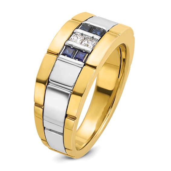 IBGoodman Men's Polished & Grooved Cr. Sapphire & Diamond Rings