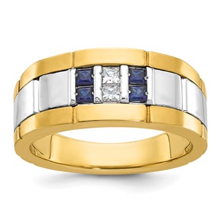 IBGoodman Men's Polished & Grooved Cr. Sapphire & Diamond Rings