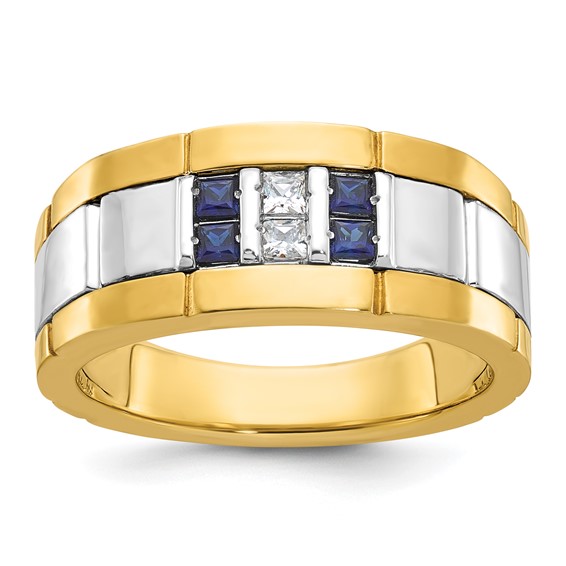 IBGoodman Men's Polished & Grooved Cr. Sapphire & Diamond Rings