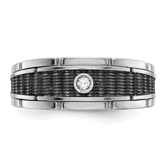 IBGoodman 14k White Gold with Black Rhodium Men's Polished and Textured 1/20 Carat AA Quality Solitaire Diamond Ring