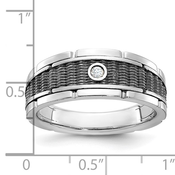 IBGoodman 14k White Gold with Black Rhodium Men's Polished and Textured 1/20 Carat AA Quality Solitaire Diamond Ring