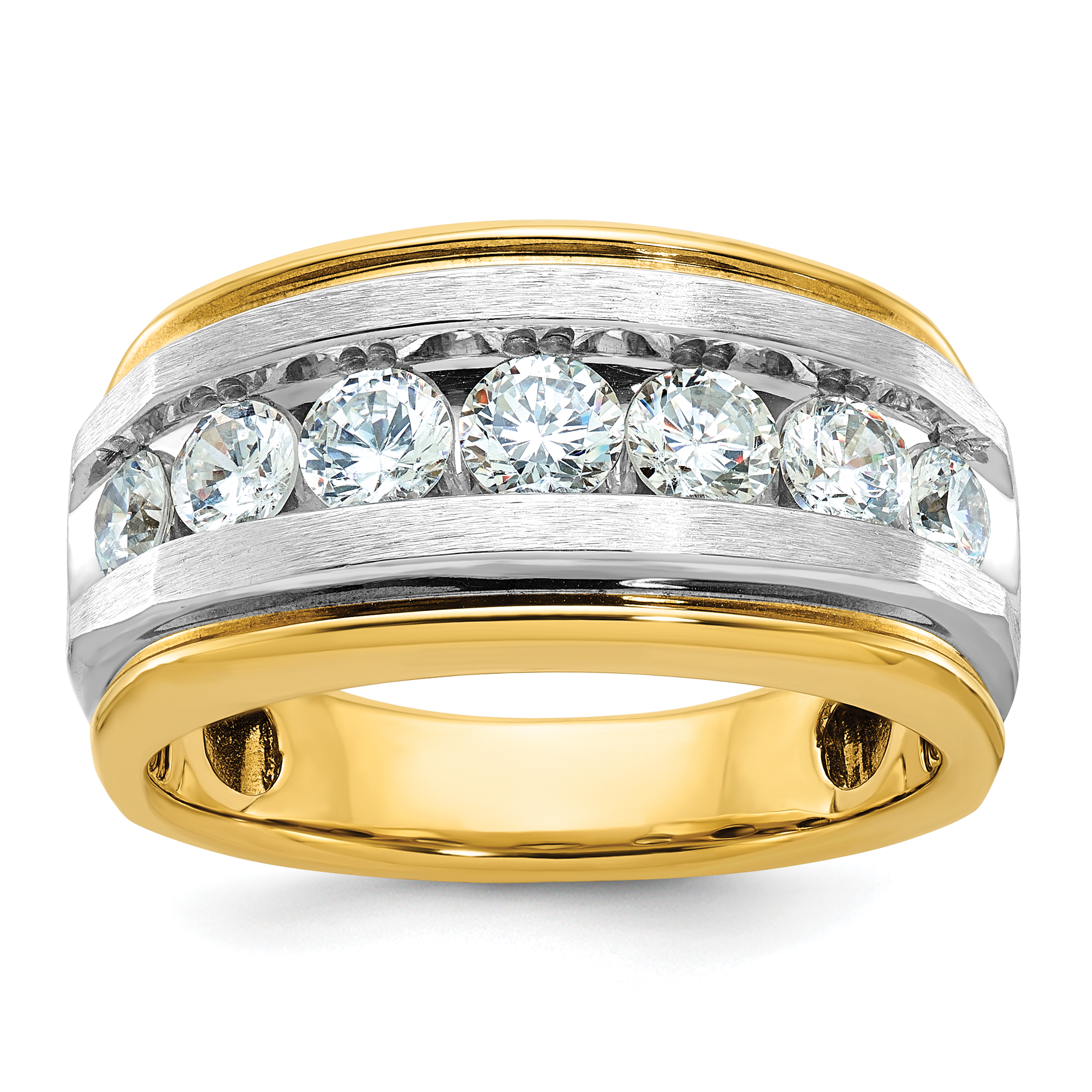 IBGoodman 14k with White Rhodium Men's Polished Satin and Grooved 7-Stone 1 1/5 Carat AA Quality Diamond Ring (B63942-4YAA)