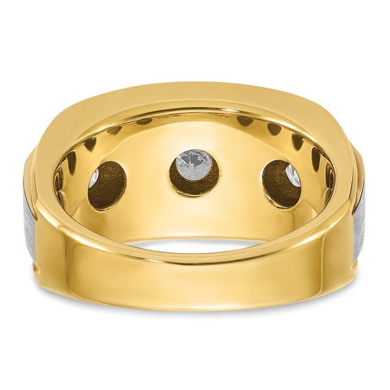 IBGoodman 14k White Gold Men's Polished Satin and Grooved 7-Stone Ring Mounting