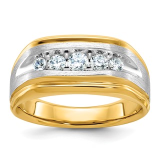 IBGoodman 14k Two-tone 1/2 carat Lab Grown Diamond VS/SI+ G+ Five Stone Complete Polished and Satin Men's Ring