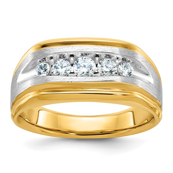 IBGoodman 14k Two-tone 1/2 carat Lab Grown Diamond VS/SI+ G+ Five Stone Complete Polished and Satin Men's Ring
