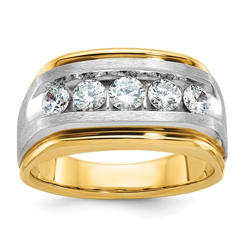 IBGoodman 14K Two-tone 1 Carat Lab Grown Diamond VS SI+ G+ Five Stone Complete Polished and Satin Men's Ring