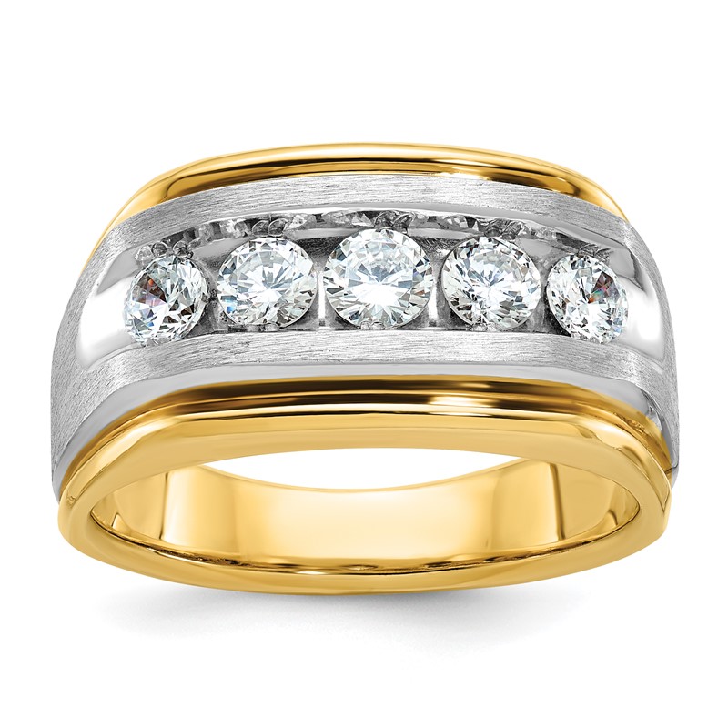IBGoodman 14k Two-tone 1 carat Lab Grown Diamond VS/SI+ G+ Five Stone Complete Polished and Satin Men's Ring