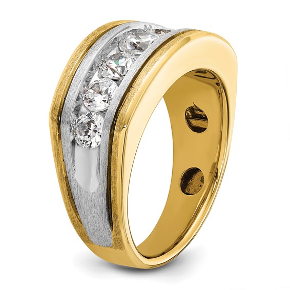 IBGoodman 14k Two-tone Men's Polished Satin and Grooved 7-Stone Ring Mounting