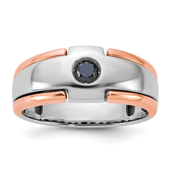 IB Goodman 14k Two-tone White/Rose Gold Mens 1/4 carat Black Diamond Complete Ring