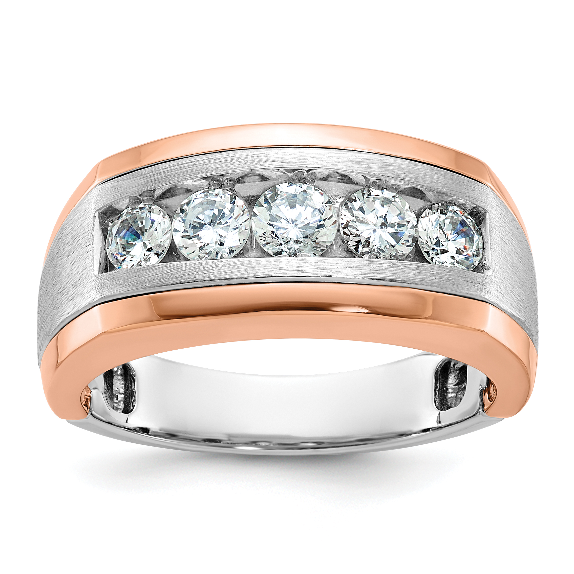 IBGoodman 14k White and Rose Gold Men's Polished and Satin 5-Stone 1 Carat AA Quality Diamond Ring (B63982-4WRAA)