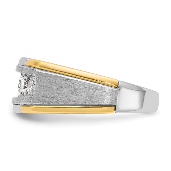 IBGoodman 14k Two-tone Men's Polished Satin and Grooved 5-Stone 1 Carat AA Quality Diamond Ring