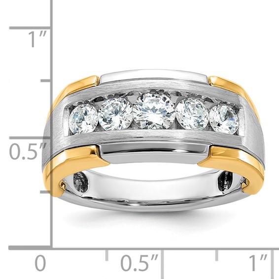 IBGoodman 14k Two-tone Men's Polished Satin and Grooved 5-Stone 1 Carat AA Quality Diamond Ring