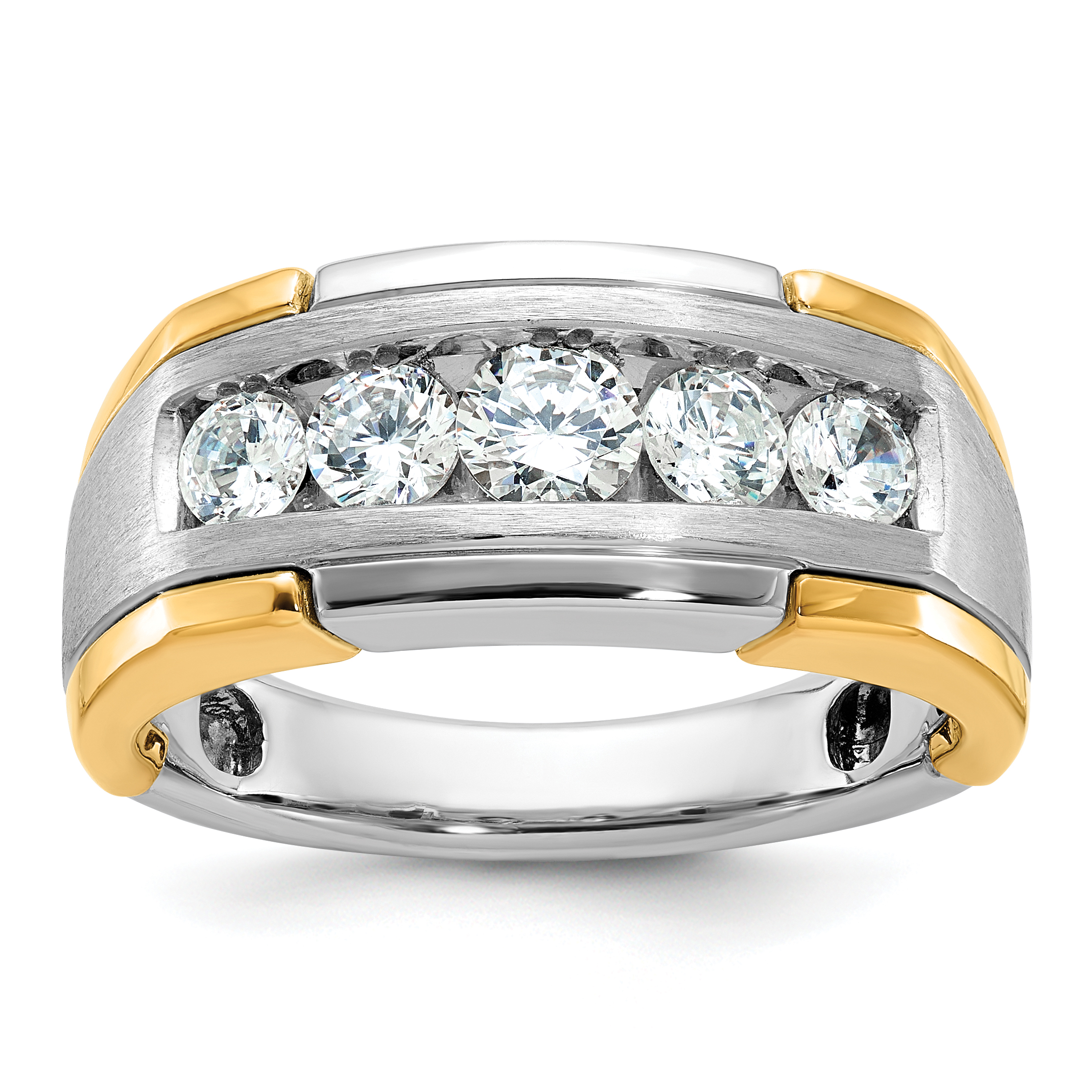 IBGoodman 14k Two-tone Men's Polished Satin and Grooved 5-Stone 1 Carat AA Quality Diamond Ring (B63983-4WYAA)