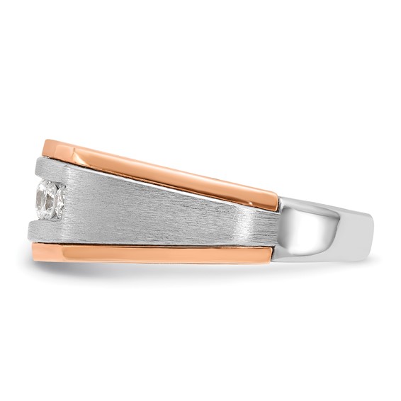 IBGoodman 14k White and Rose Gold Men's Polished Satin and Grooved 5-Stone 1/2 Carat AA Quality Diamond Ring