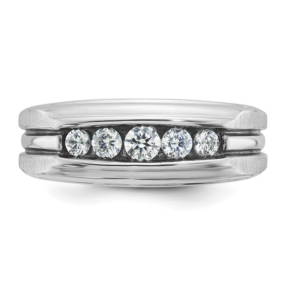 IBGoodman 10k White Gold Men's Polished Satin and Grooved 5-Stone Ring Mounting
