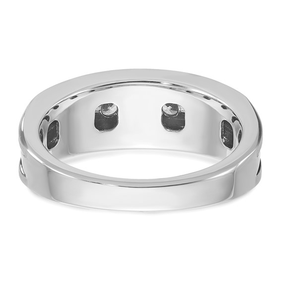 IBGoodman 10k White Gold Men's Polished Satin and Grooved 5-Stone Ring Mounting