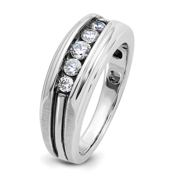 IBGoodman 10k White Gold Men's Polished Satin and Grooved 5-Stone Ring Mounting