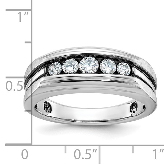 IBGoodman 10k White Gold Men's Polished Satin and Grooved 5-Stone Ring Mounting