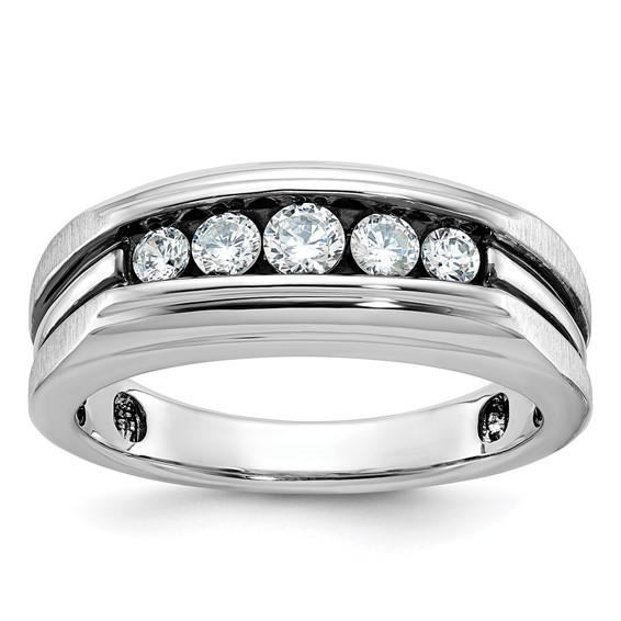 IBGoodman 10k White Gold Men's Polished Satin and Grooved 5-Stone Ring Mounting