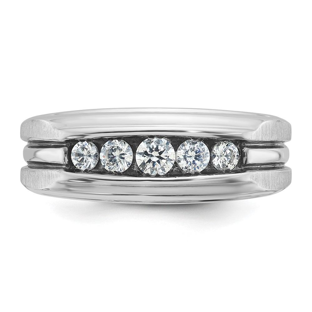 IBGoodman 14k White Gold with Black Rhodium Men's Polished Satin and Grooved 5-Stone 1/2 Carat AA Quality Diamond Ring (B63996-4WAA)