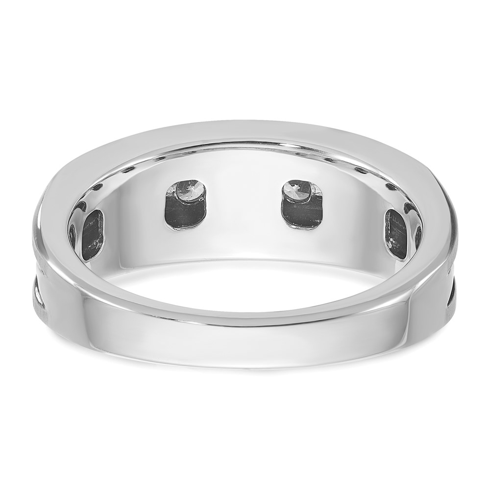IBGoodman 14k White Gold with Black Rhodium Men's Polished Satin and Grooved 5-Stone 1/2 Carat AA Quality Diamond Ring (B63996-4WAA)