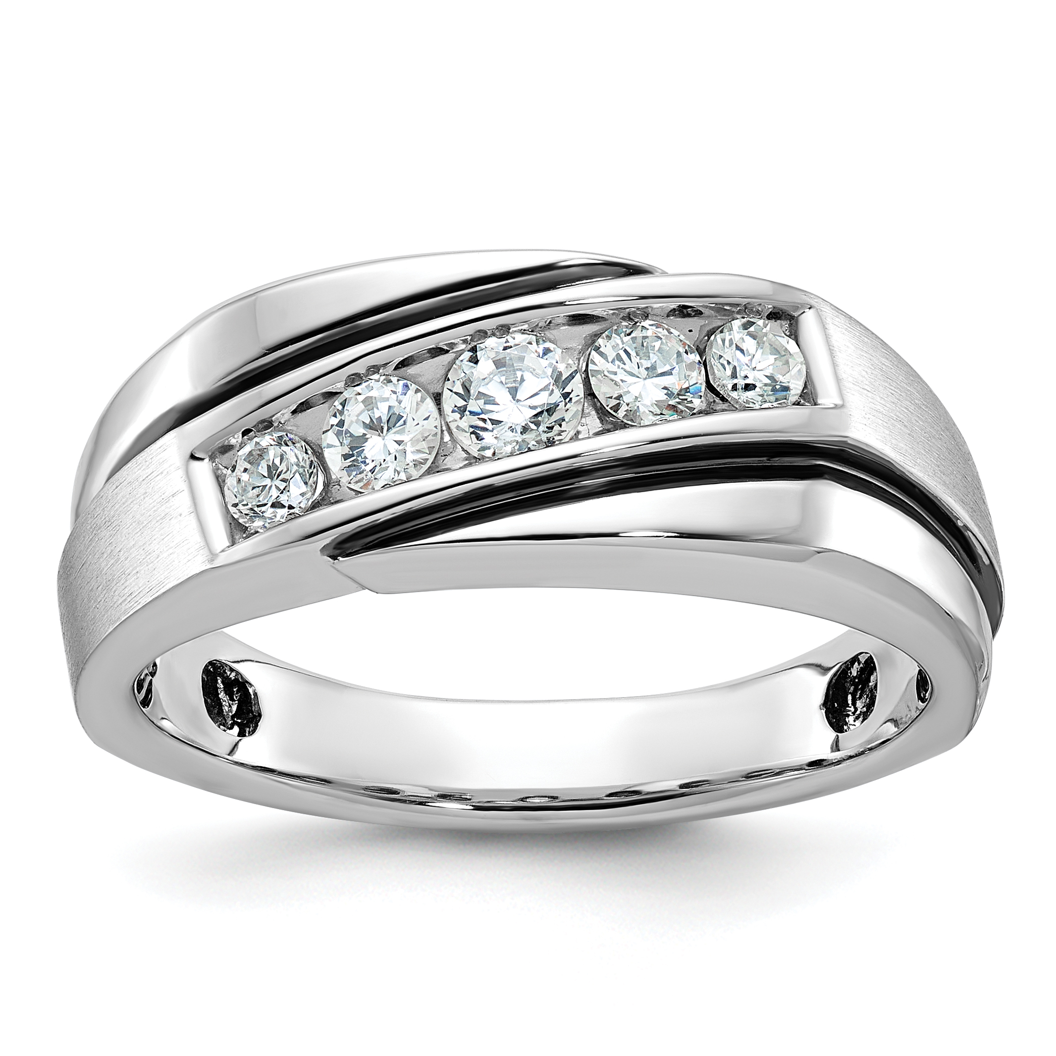 IBGoodman 10k White Gold with Black Rhodium Men's Polished Satin and Grooved 1/2 Carat A Quality Diamond Ring (B63999-0WA)