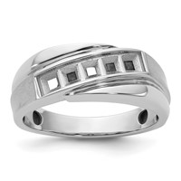 IB Goodman 14K White Gold Polished Satin and Grooved 5-Stone Mens Ring Mounting view 1