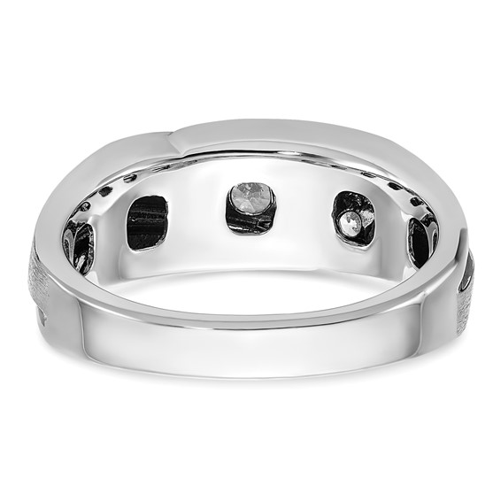 IBGoodman 14k White Gold with Black Rhodium 1/2 carat Lab Grown Diamond VS/SI+ G+ Complete Polished Satin and Grooved Men's Ring