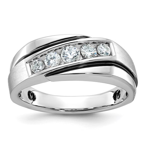 IBGoodman 14K White Gold Ring with Black Rhodium 0.50 Carat Lab Grown Diamond VS SI+ G+ Complete Polished Satin and Grooved Men's