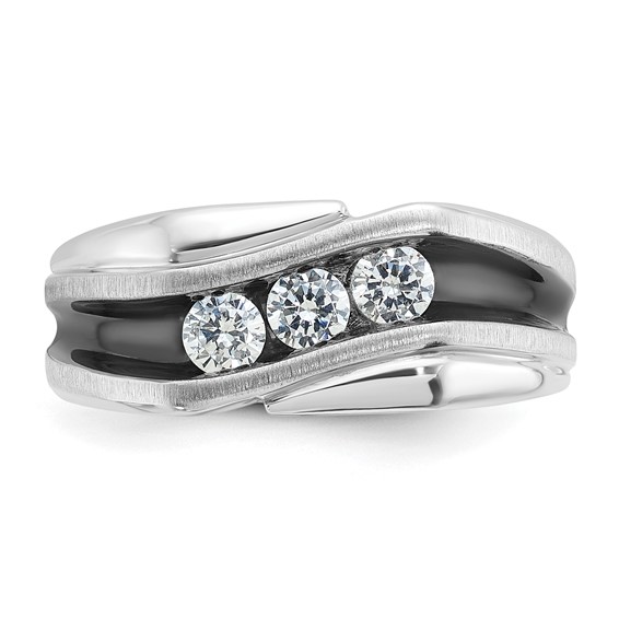 IBGoodman 14k White Gold with Black Rhodium 1/2 carat Lab Grown Diamond VS/SI+ G+ Complete Polished Satin and Grooved Men's Ring