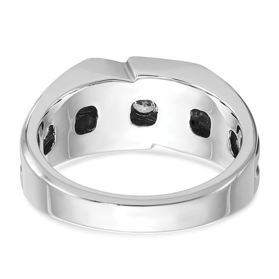 IBGoodman 14k White Gold with Black Rhodium 1/2 carat Lab Grown Diamond VS/SI+ G+ Complete Polished Satin and Grooved Men's Ring