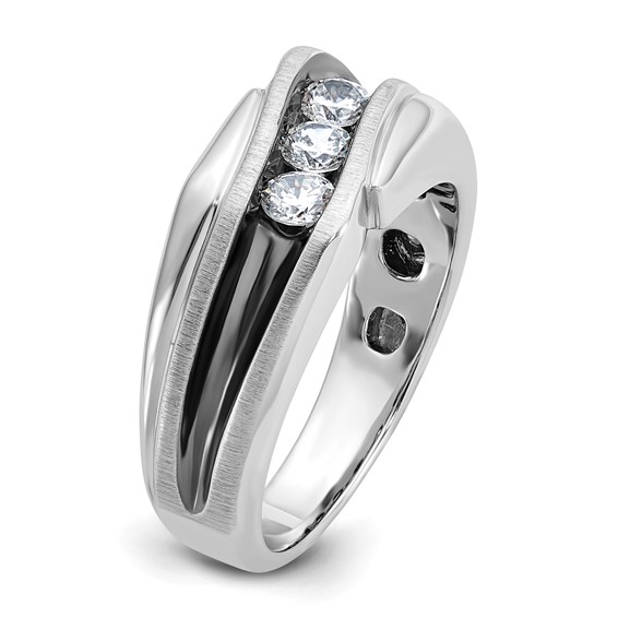 IBGoodman 14k White Gold with Black Rhodium 1/2 carat Lab Grown Diamond VS/SI+ G+ Complete Polished Satin and Grooved Men's Ring
