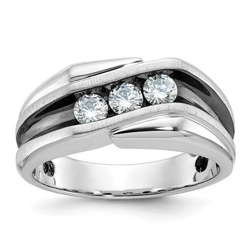 IBGoodman 14K White Gold Ring with Black Rhodium 0.50 Carat Lab Grown Diamond VS SI+ G+ Complete Polished Satin and Grooved Men's