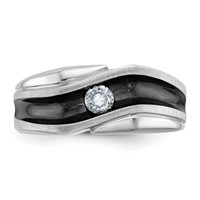 IBGoodman 14K White Gold Ring with Black Rhodium 0.20 Carat Lab Grown Diamond VS SI+ G+ Complete Polished Satin and Grooved Men's view 4