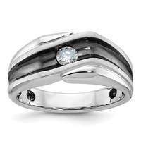 IBGoodman 14K White Gold Ring with Black Rhodium 0.20 Carat Lab Grown Diamond VS SI+ G+ Complete Polished Satin and Grooved Men's view 1