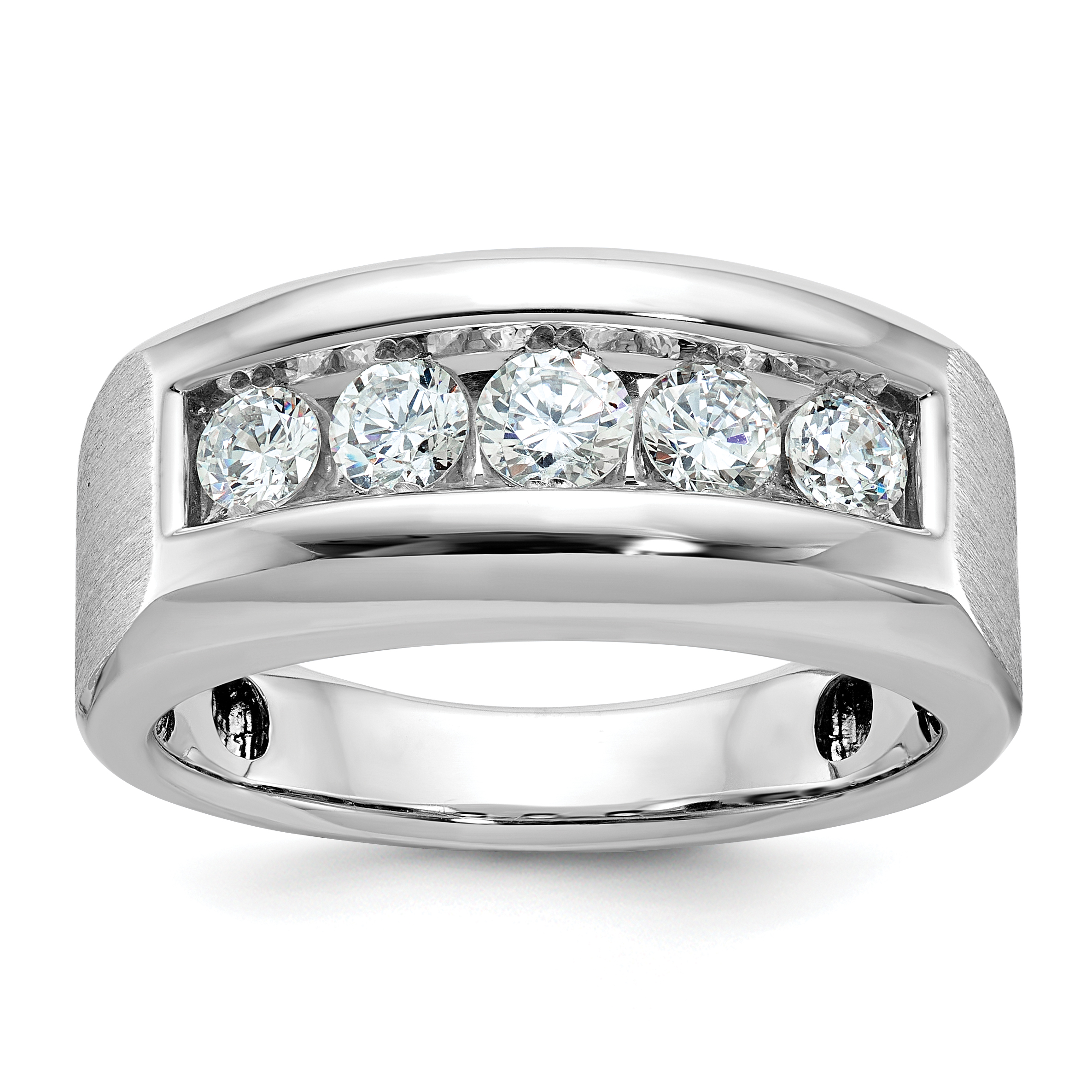 IBGoodman 14k White Gold Men's Polished and Satin 5-Stone 1 Carat AA Quality Diamond Ring (B64008-4WAA)