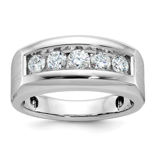 IBGoodman 14K White Gold 1 Carat Lab Grown Diamond VS SI+ G+ Five Stone Complete Polished and Satin Men's Ring