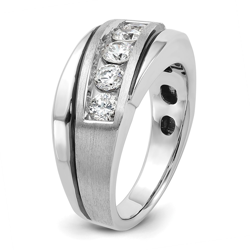 IBGoodman 10k White Gold with Black Rhodium Men's Polished Satin and Grooved 1 Carat A Quality Diamond Ring (B64010-0WA)