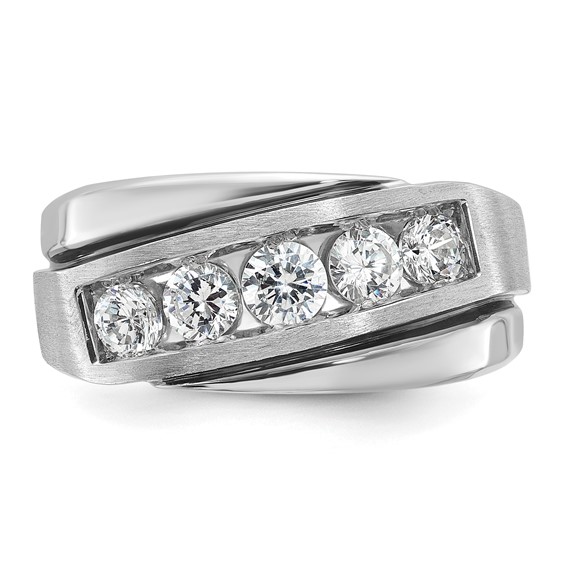 IB Goodman 14k White Gold Mens Polished Satin and Grooved 5-Stone Ring Mounting