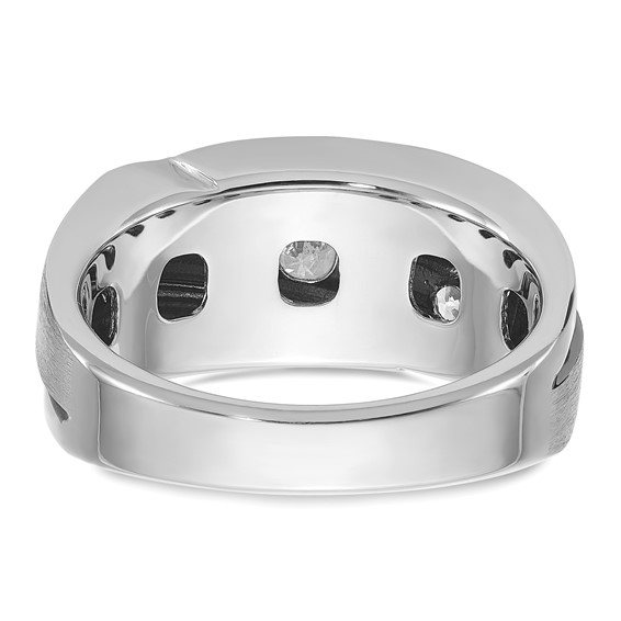 IB Goodman 14k White Gold Mens Polished Satin and Grooved 5-Stone Ring Mounting