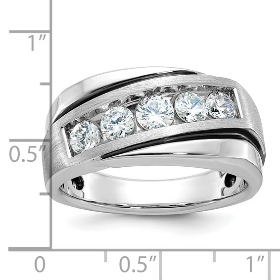 IB Goodman 14k White Gold Mens Polished Satin and Grooved 5-Stone Ring Mounting