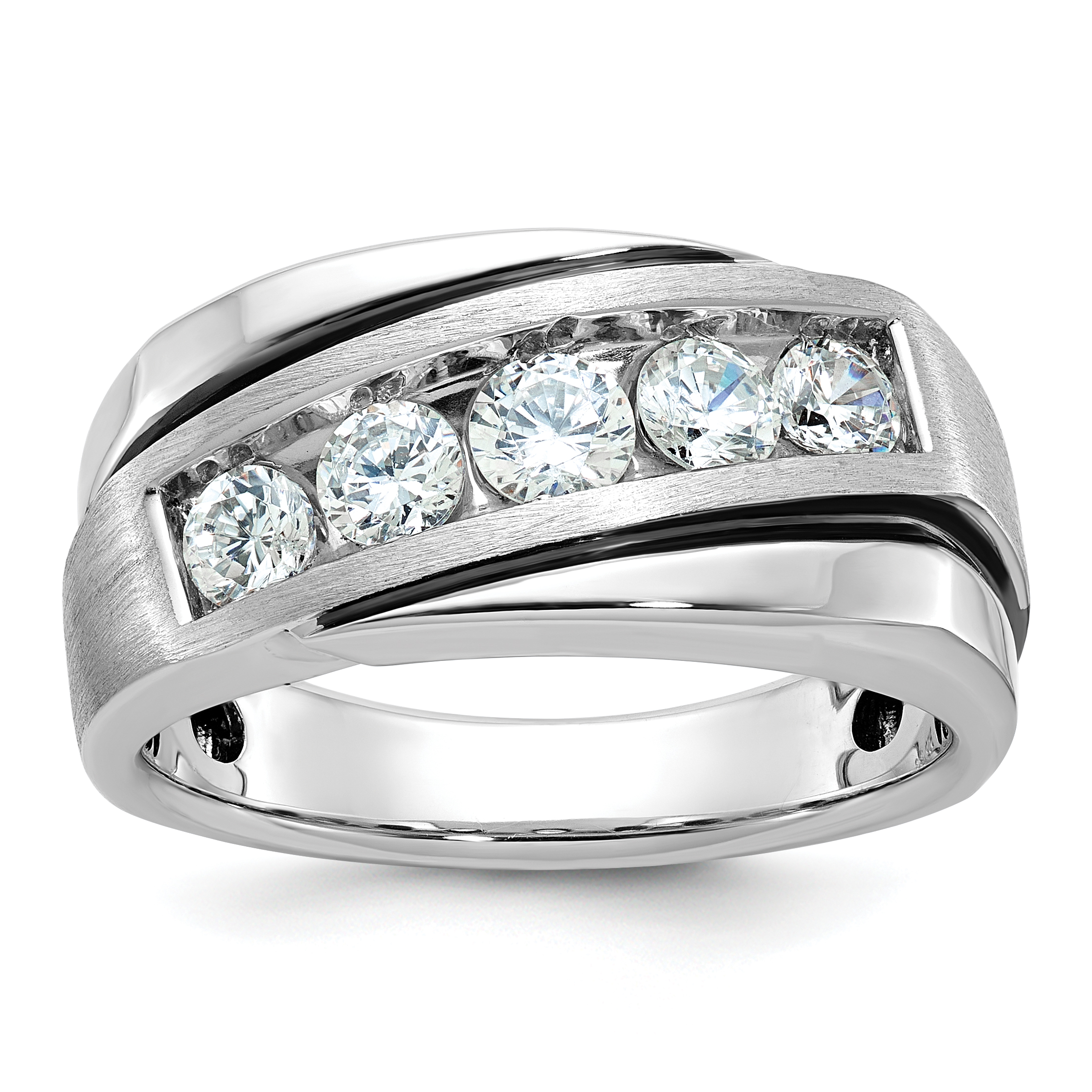 IBGoodman 14k White Gold with Black Rhodium Men's Polished Satin and Grooved 1 Carat AA Quality Diamond Ring (B64010-4WAA)