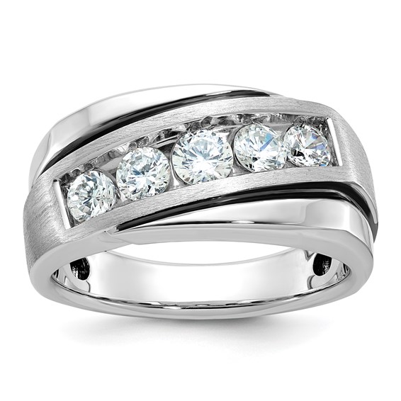 IB Goodman 14k White Gold Mens Polished Satin and Grooved 5-Stone Ring Mounting