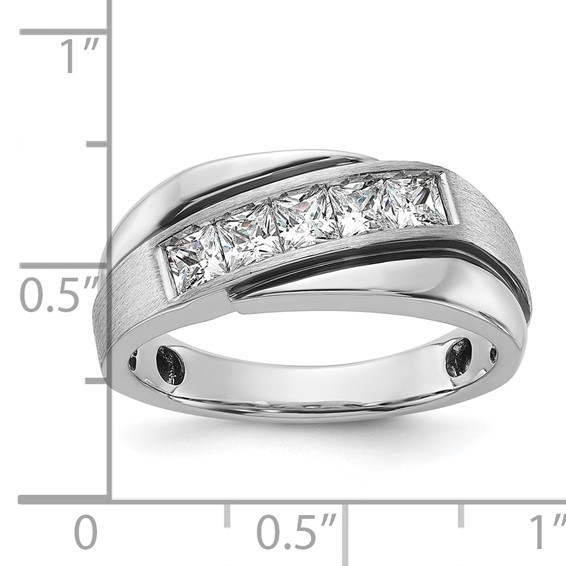 IBGoodman 14k White Gold with Black Rhodium 1 carat Lab Grown Diamond VS/SI+ G+ Complete Polished Satin and Grooved Men's Ring
