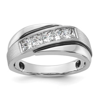 IBGoodman 14k White Gold with Black Rhodium 1 carat Lab Grown Diamond VS/SI+ G+ Complete Polished Satin and Grooved Men's Ring