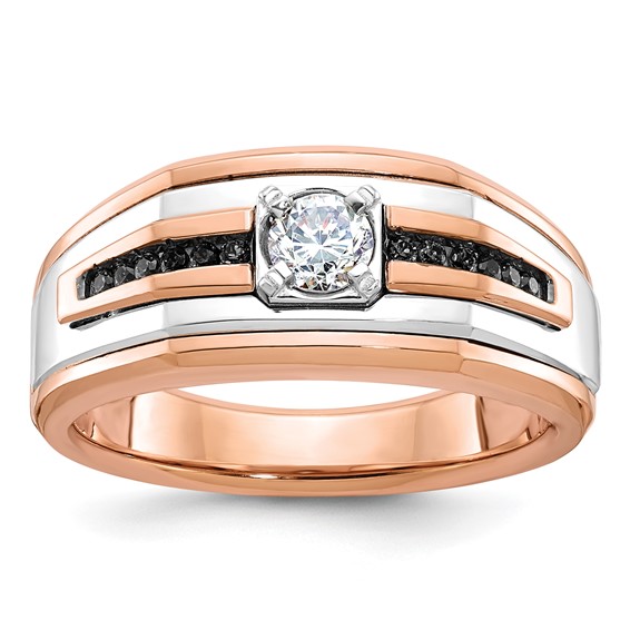 IB Goodman 14k Two-tone White/Rose Gold Mens 1/2 carat Black/White Diamond Complete Ring