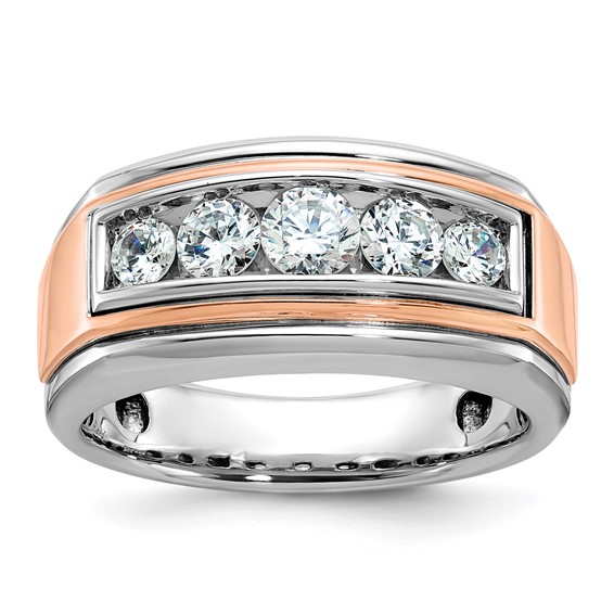14k White/Rose Gold IBGoodman Men's Polished 5-Stone Lab Grown VS/SI+ G+ Di