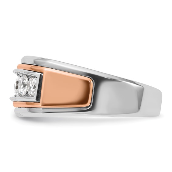 IBGoodman 14k White and Rose Gold Men's Polished and Grooved 5-Stone 1 Carat BB Quality Diamond Ring